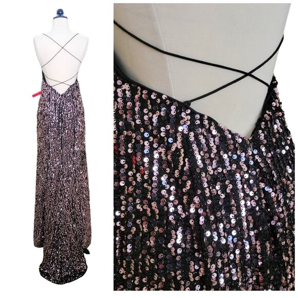 Mac Duggal 26444 Formal Sequin Black Rose Open Back Gown Dress Pink Formal 6 - Picture 8 of 10